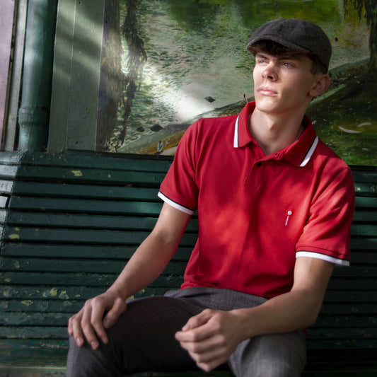 Houldsworth of Cheltenham organic red cotton polo – timeless designer racewear